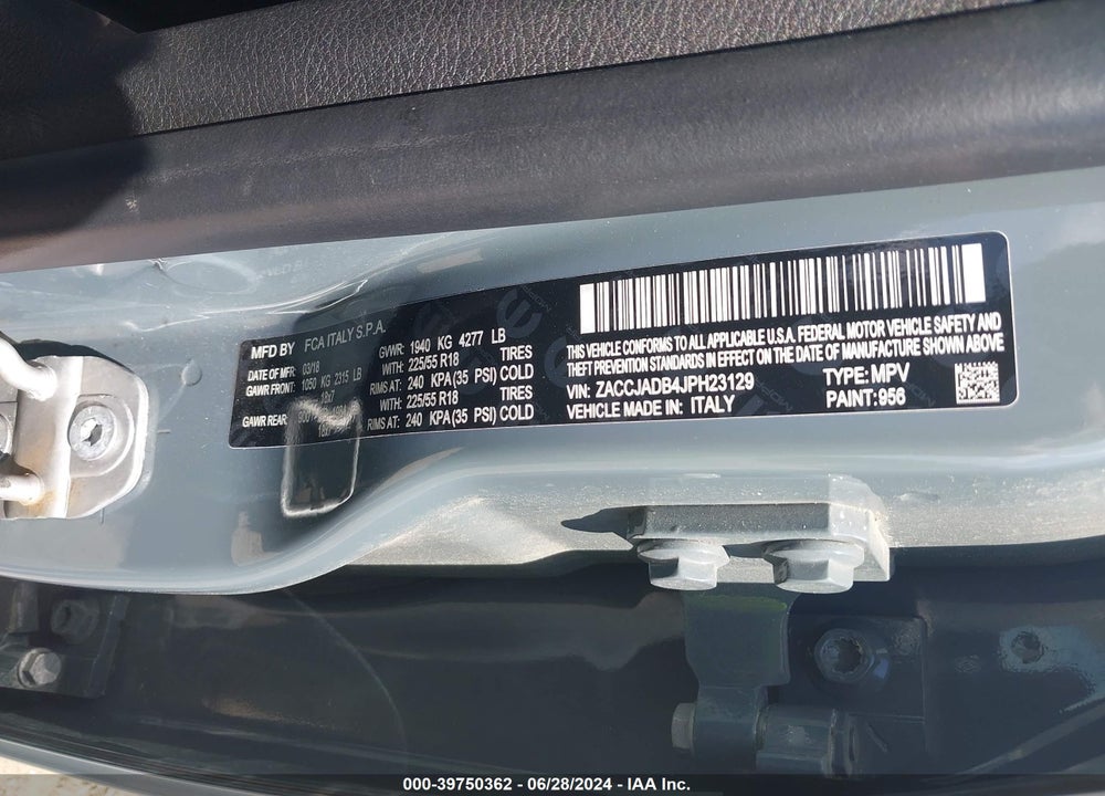 2018 JEEP RENEGADE LIMITED FWD VIN: ZACCJADB4JPH23129