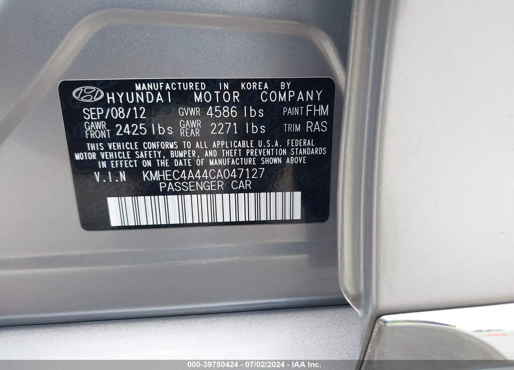 2012 HYUNDAI SONATA HYBRID VIN: KMHEC4A44CA047127