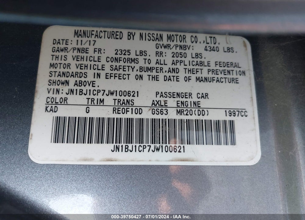 2018 NISSAN ROGUE SPORT VIN: JN1BJ1CP7JW100621