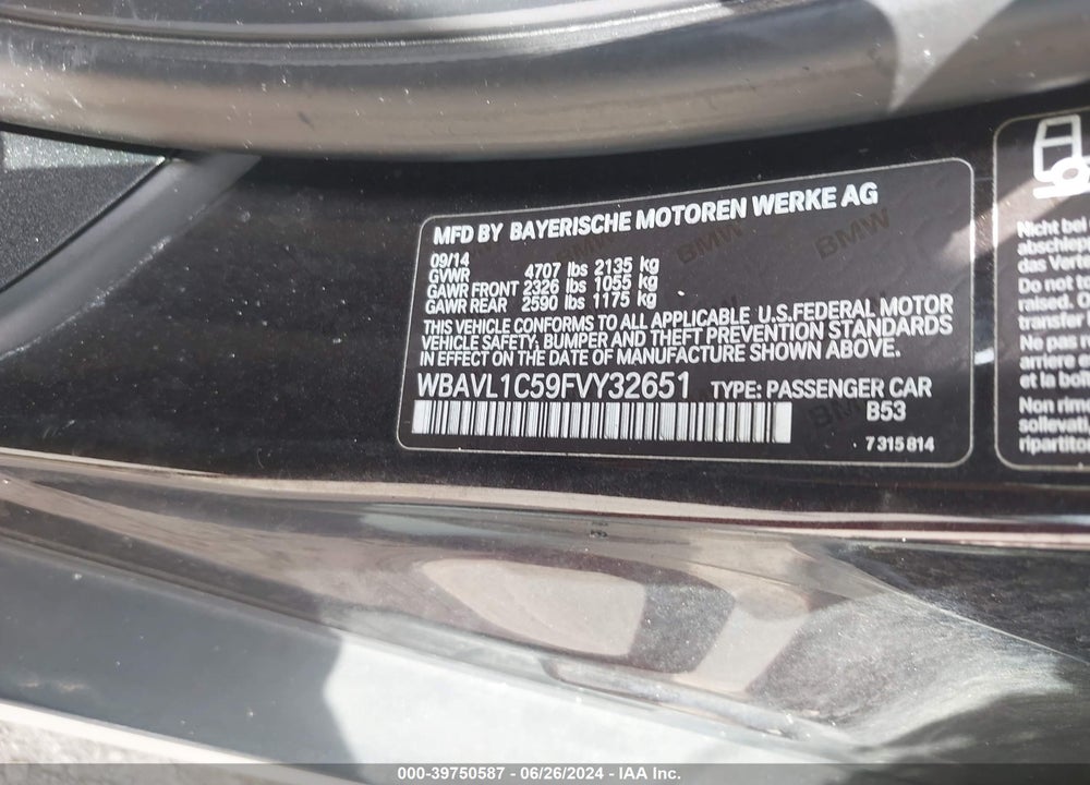 2015 BMW X1 XDRIVE28I VIN: WBAVL1C59FVY32651