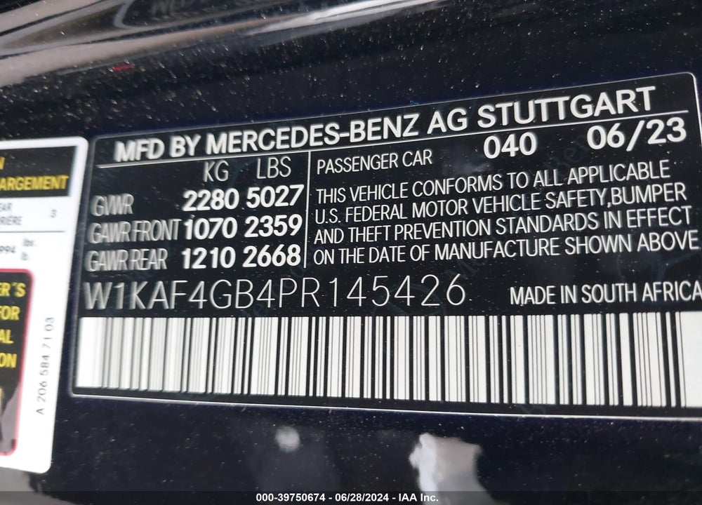 2023 MERCEDES-BENZ C 300 SEDAN VIN: W1KAF4GB4PR145426