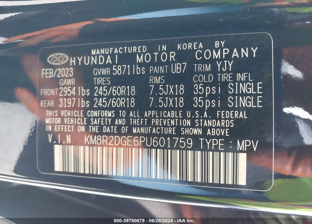 2023 HYUNDAI PALISADE SEL VIN: KM8R2DGE6PU601759