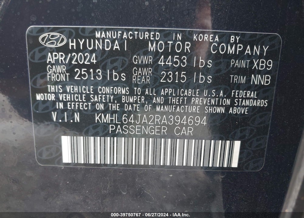 2024 HYUNDAI SONATA SEL VIN: KMHL64JA2RA394694