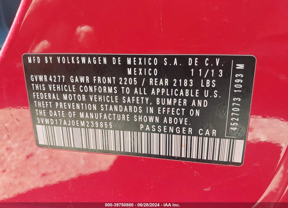 2014 VOLKSWAGEN JETTA 1.8T SE VIN: 3VWD17AJ0EM239855