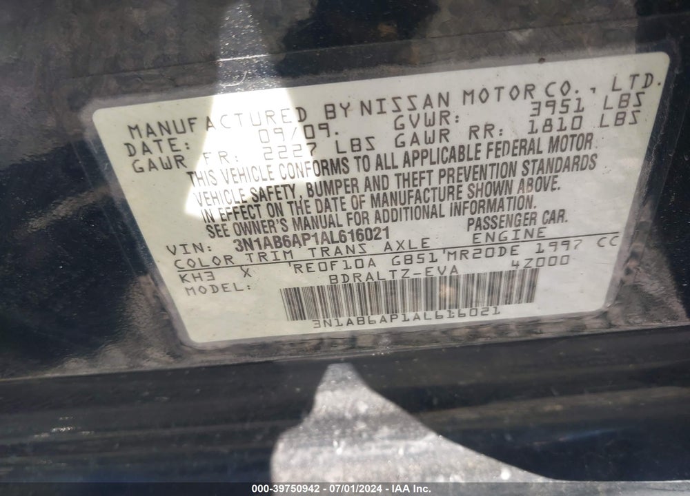 2010 NISSAN SENTRA 2.0S VIN: 3N1AB6AP1AL616021