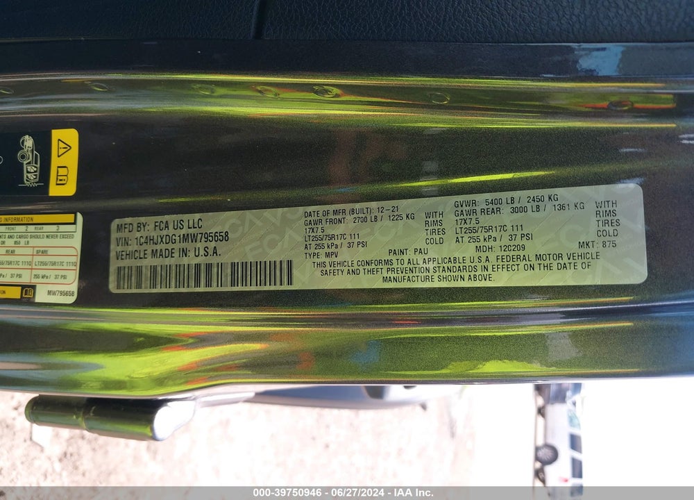 2021 JEEP WRANGLER UNLIMITED WILLYS SPORT 4X4 VIN: 1C4HJXDG1MW795658