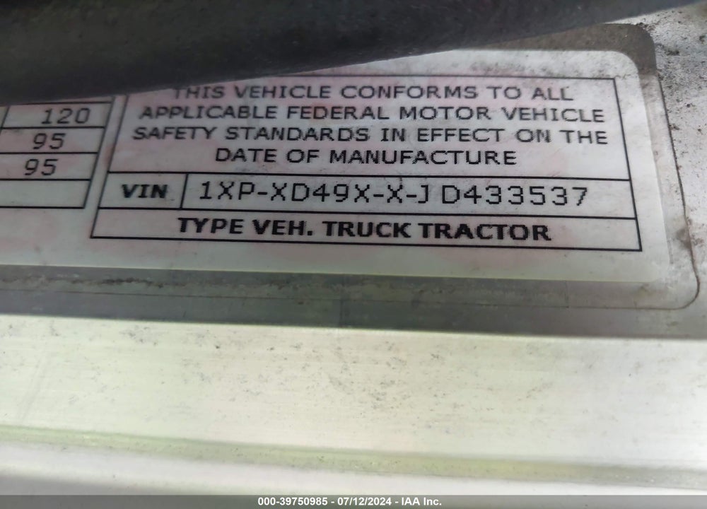 2018 PETERBILT 389 VIN: 1XPXD49XXJD433537
