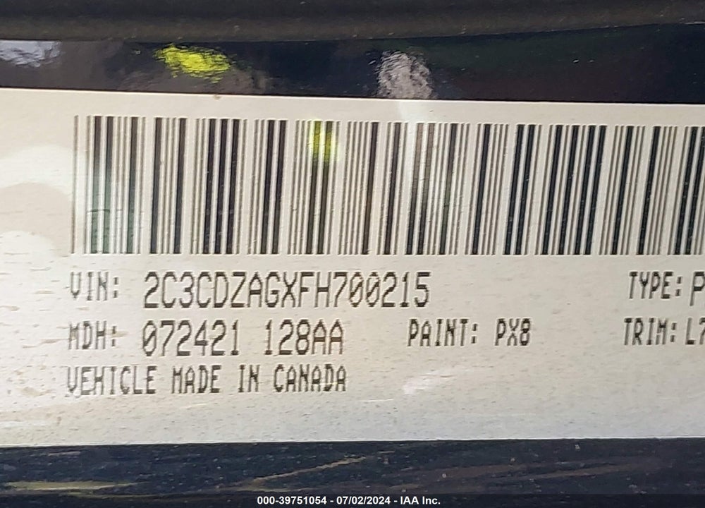 2015 DODGE CHALLENGER SXT VIN: 2C3CDZAGXFH700215
