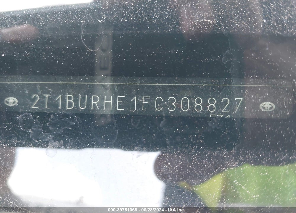 2015 TOYOTA COROLLA S PLUS VIN: 2T1BURHE1FC308827