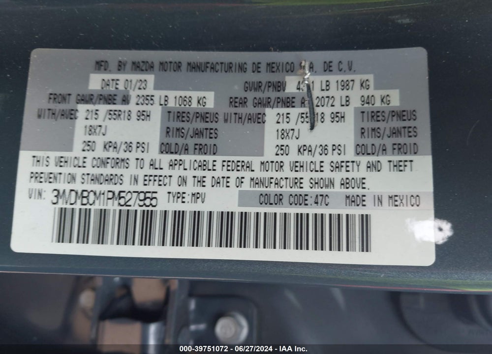 2023 MAZDA CX-30 VIN: 3MVDMBCM1PM527955