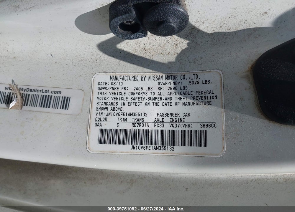 2010 INFINITI G37 VIN: JN1CV6FE1AM355132