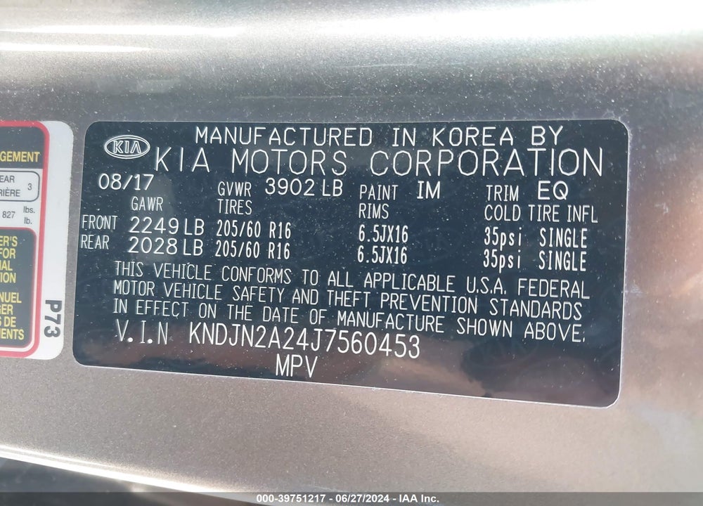 2018 KIA SOUL VIN: KNDJN2A24J7560453