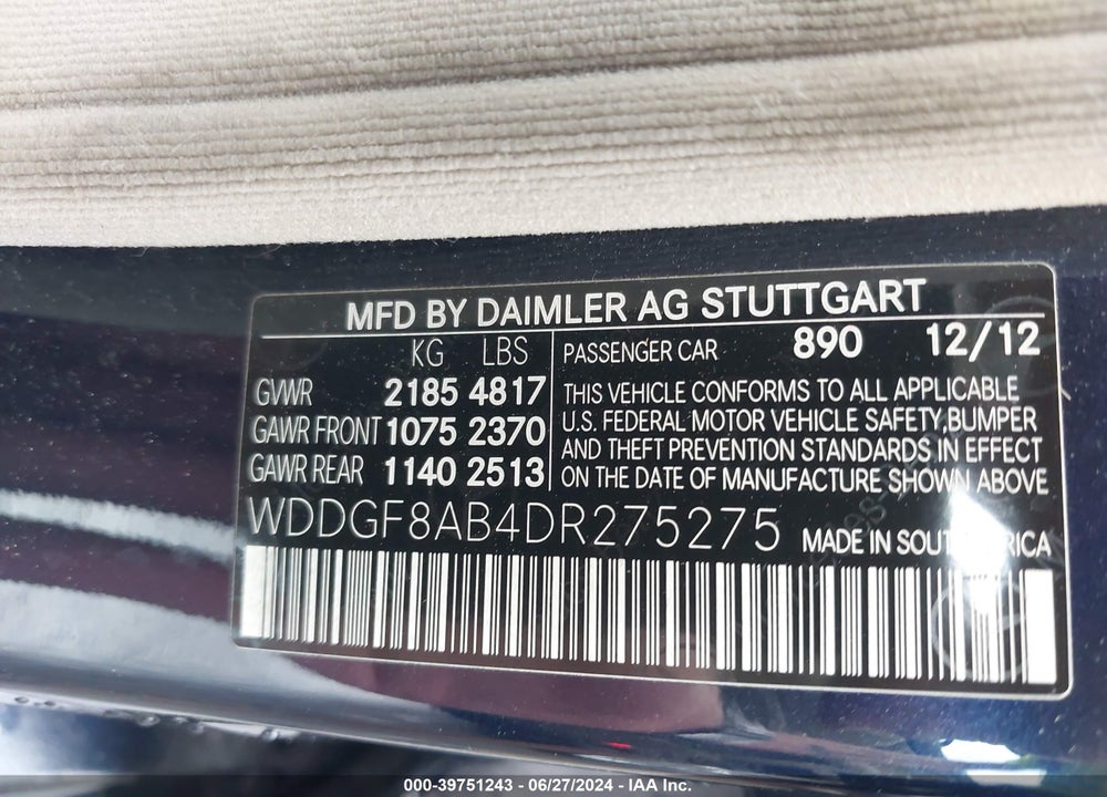 2013 MERCEDES-BENZ C 300 LUXURY 4MATIC/SPORT 4MATIC VIN: WDDGF8AB4DR275275