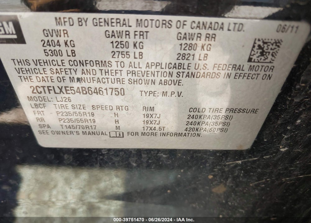 2011 GMC TERRAIN SLT-2 VIN: 2CTFLXE54B6461750