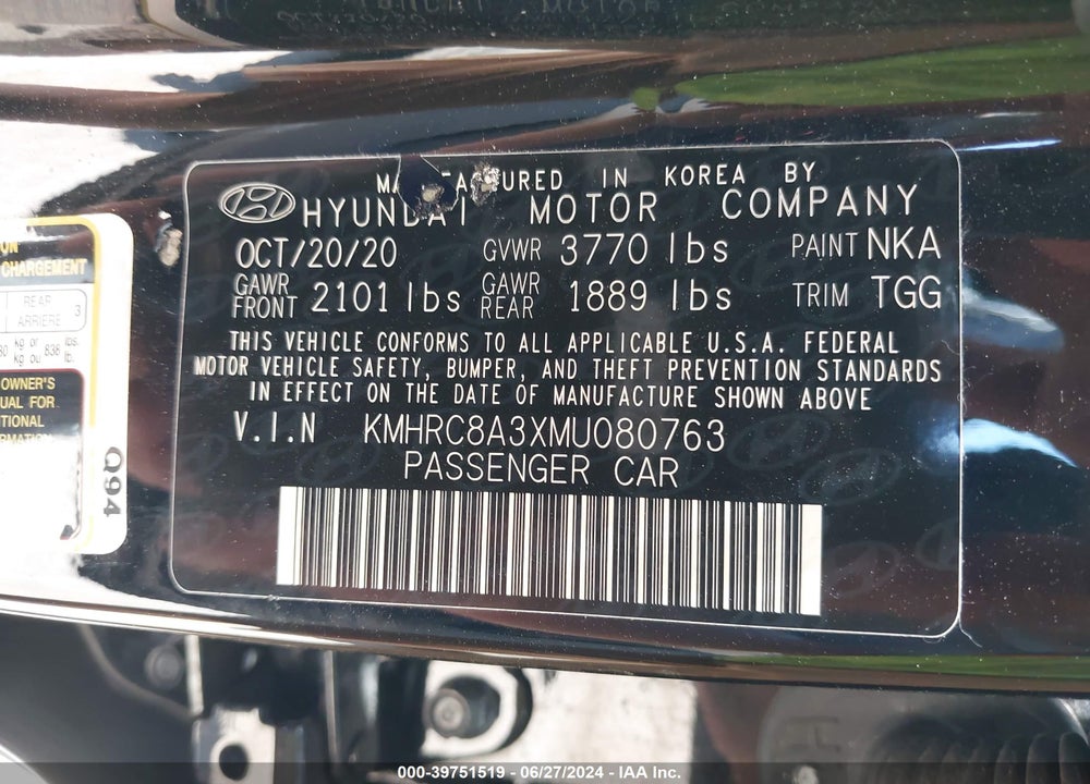 2021 HYUNDAI VENUE SEL VIN: KMHRC8A3XMU080763