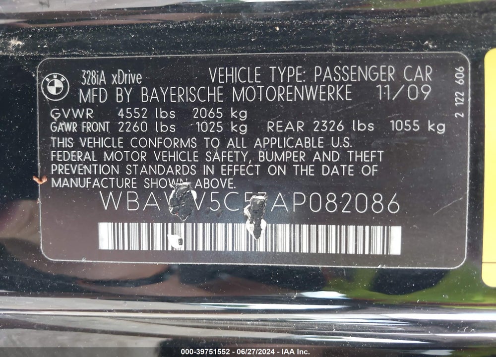 2010 BMW 328I XDRIVE VIN: WBAWV5C57AP082086