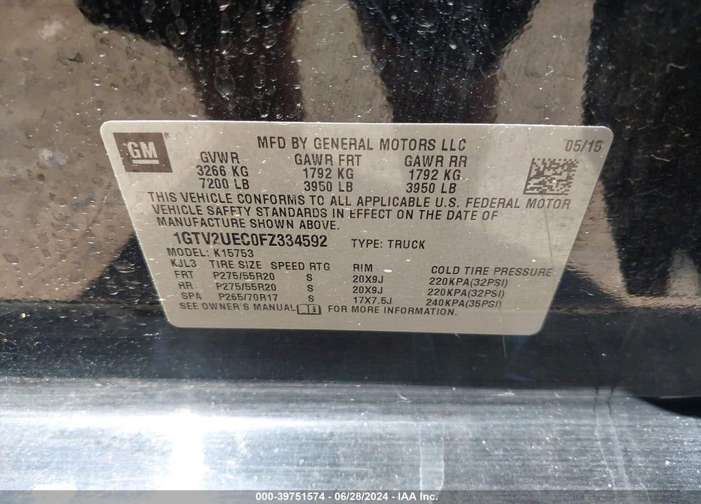 2015 GMC SIERRA 1500 SLE VIN: 1GTV2UEC0FZ334592