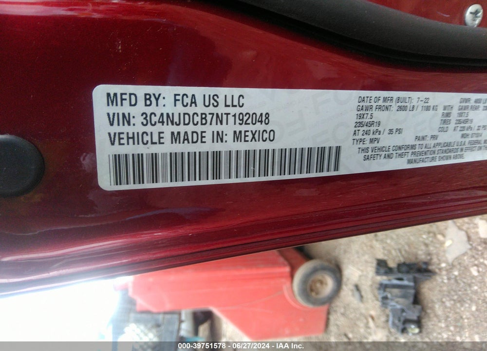 2022 JEEP COMPASS LIMITED 4X4 VIN: 3C4NJDCB7NT192048