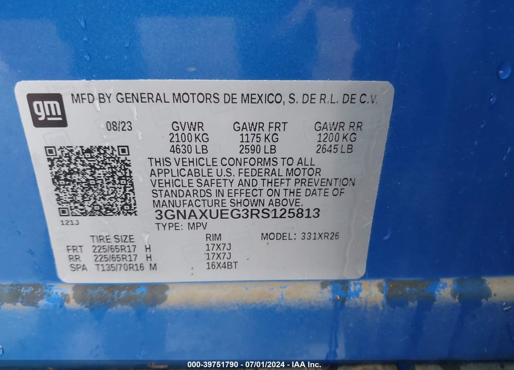 2024 CHEVROLET EQUINOX AWD LT VIN: 3GNAXUEG3RS125813
