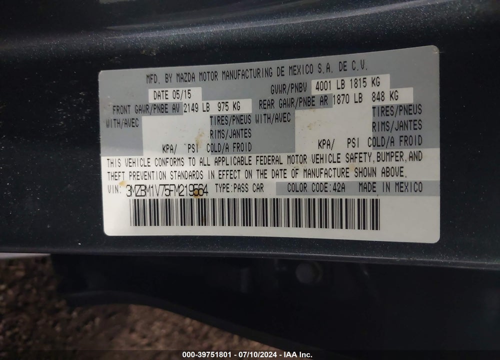 2015 MAZDA 3 I TOURING VIN: 3MZBM1V75FM219564