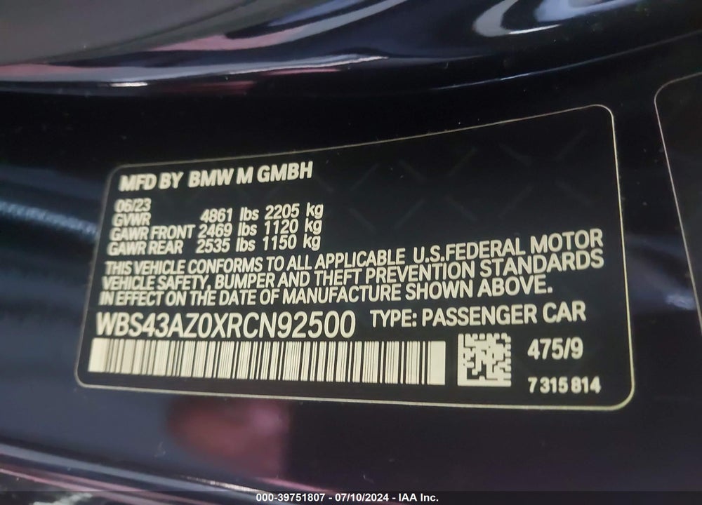 2024 BMW M4 COMPETITION XDRIVE VIN: WBS43AZ0XRCN92500