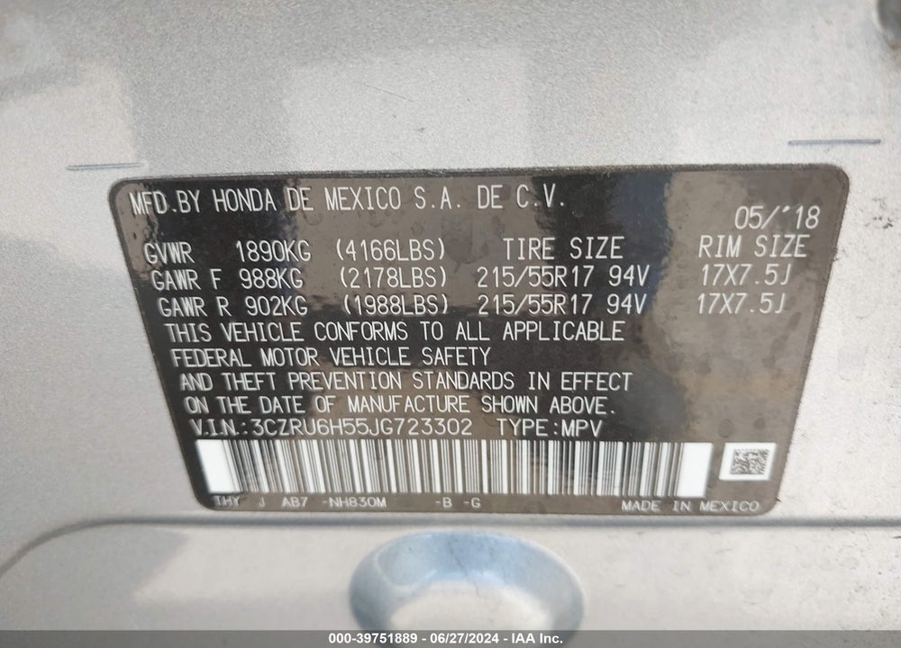2018 HONDA HR-V EX VIN: 3CZRU6H55JG723302