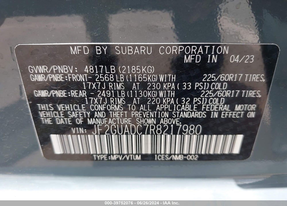 2024 SUBARU CROSSTREK PREMIUM VIN: JF2GUADC7R8217980
