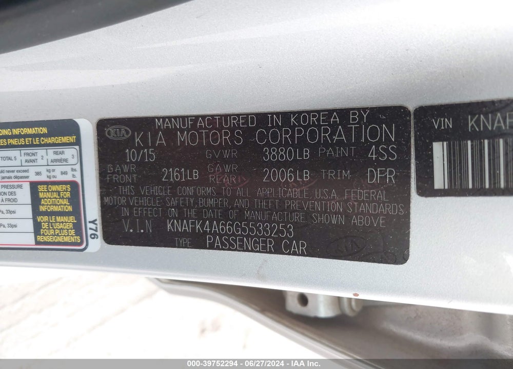 2016 KIA FORTE LX VIN: KNAFK4A66G5533253