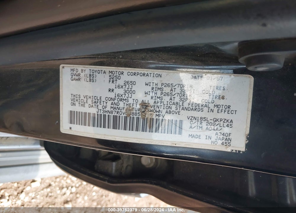 1997 TOYOTA 4RUNNER SR5 V6 LIMITED VIN: JT3HN87R0V0088552