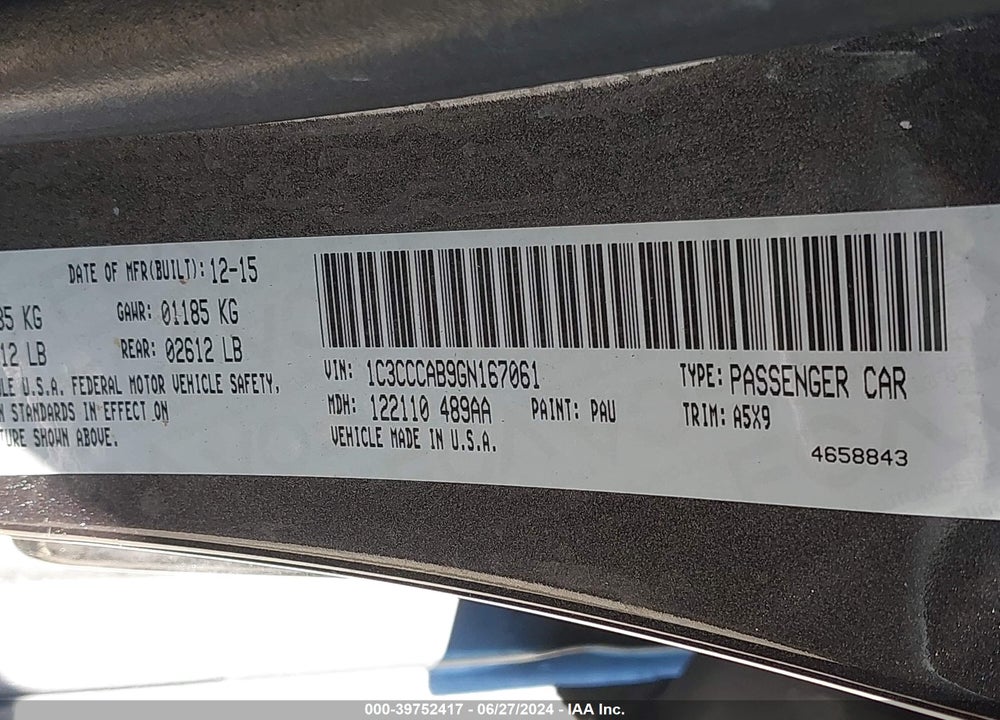 2016 CHRYSLER 200 LIMITED VIN: 1C3CCCAB9GN167061