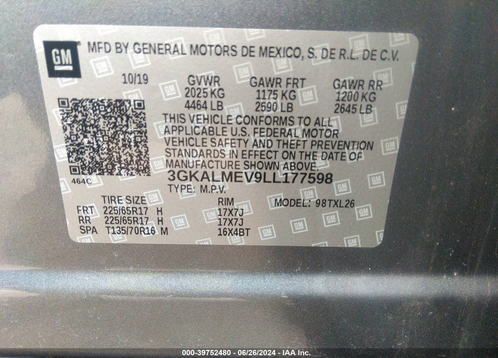 2020 GMC TERRAIN FWD SLE VIN: 3GKALMEV9LL177598
