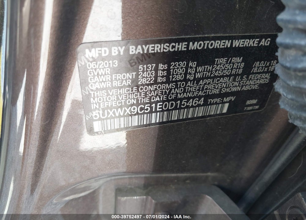 2014 BMW X3 XDRIVE28I VIN: 5UXWX9C51E0D15464