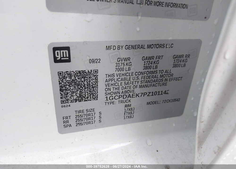 2023 CHEVROLET SILVERADO 1500 4WD SHORT BED WT VIN: 1GCPDAEK7PZ101142