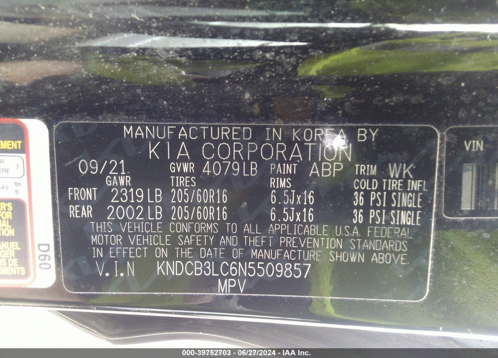 2022 KIA NIRO LX VIN: KNDCB3LC6N5509857