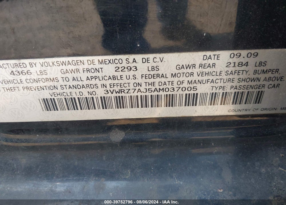 2010 VOLKSWAGEN JETTA SE VIN: 3VWRZ7AJ5AM037005