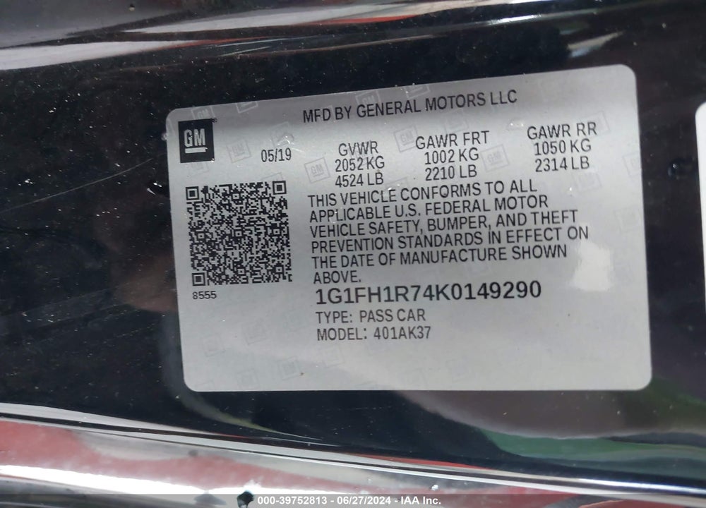 2019 CHEVROLET CAMARO 2SS VIN: 1G1FH1R74K0149290