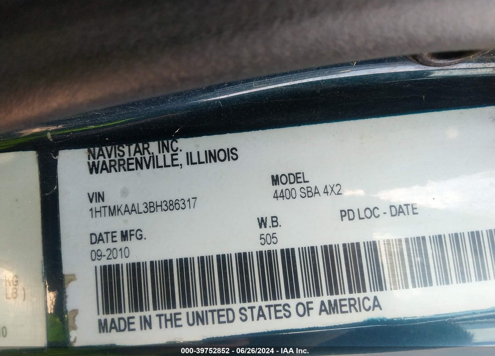 2011 INTERNATIONAL 4000 4400 VIN: 1HTMKAAL3BH386317