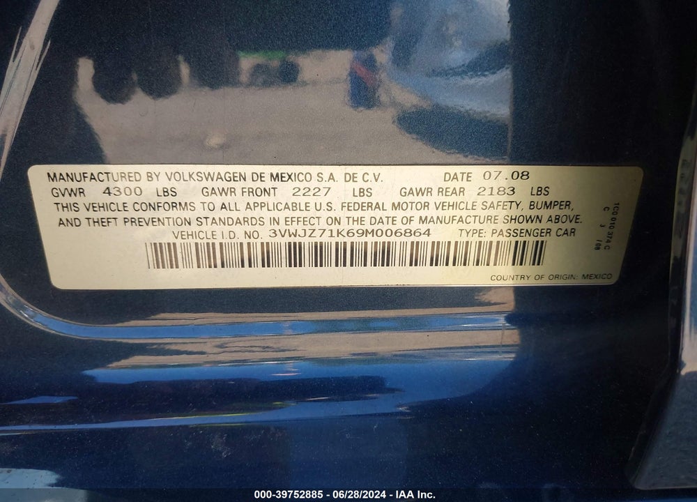 2009 VOLKSWAGEN JETTA S VIN: 3VWJZ71K69M006864