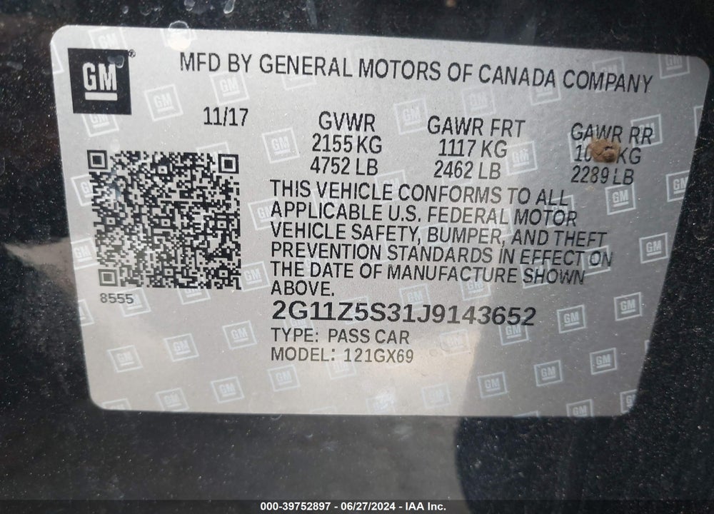2018 CHEVROLET IMPALA LS VIN: 2G11Z5S31J9143652