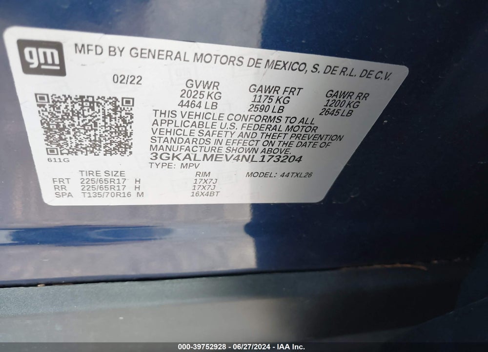 2022 GMC TERRAIN FWD SLE VIN: 3GKALMEV4NL173204
