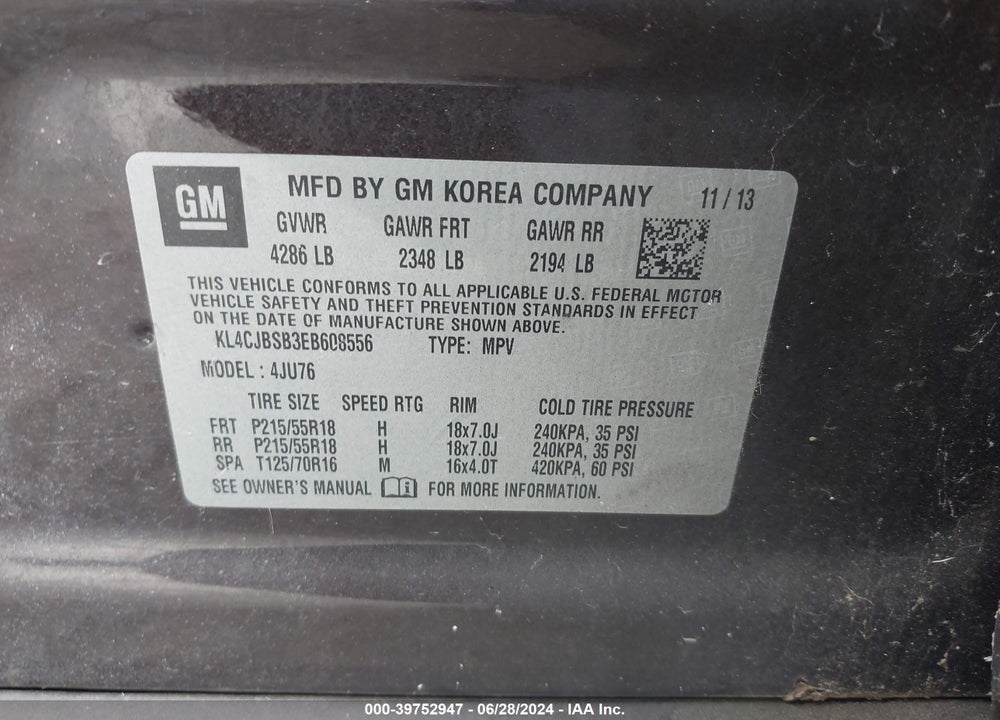 2014 BUICK ENCORE CONVENIENCE VIN: KL4CJBSB3EB608556