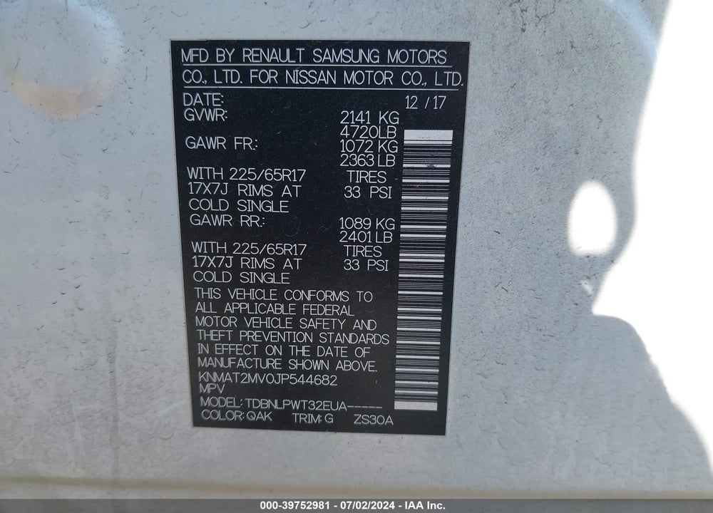 2018 NISSAN ROGUE S VIN: KNMAT2MV0JP544682