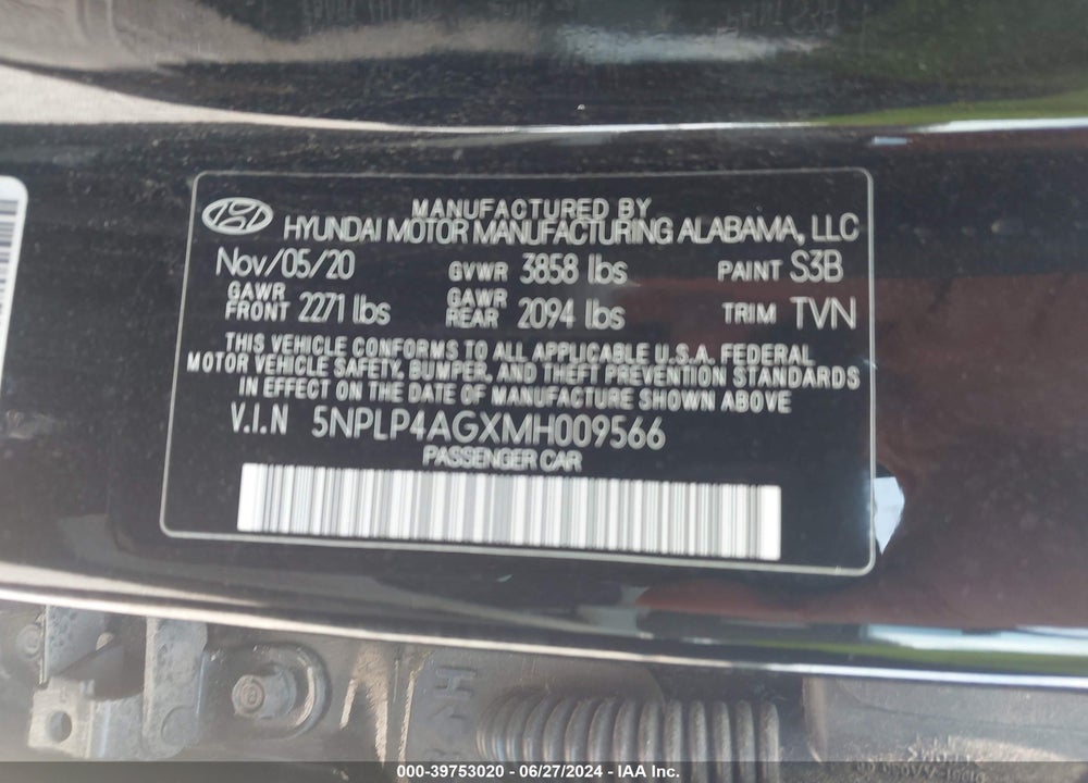2021 HYUNDAI ELANTRA LIMITED VIN: 5NPLP4AGXMH009566