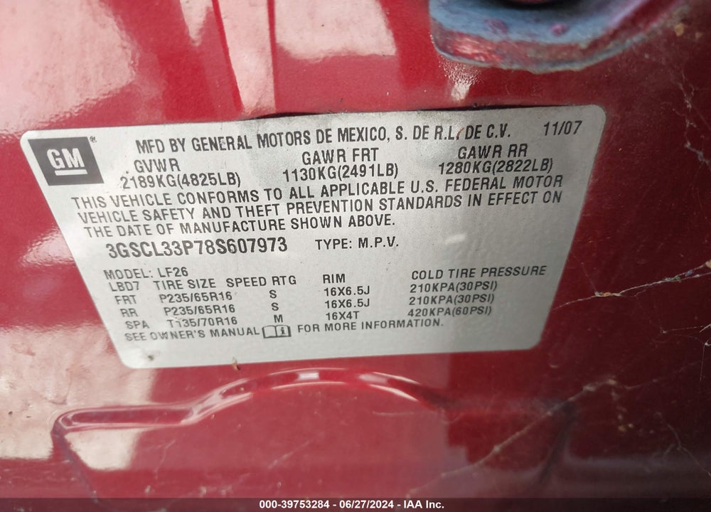 2008 SATURN VUE 4-CYL XE VIN: 3GSCL33P78S607973