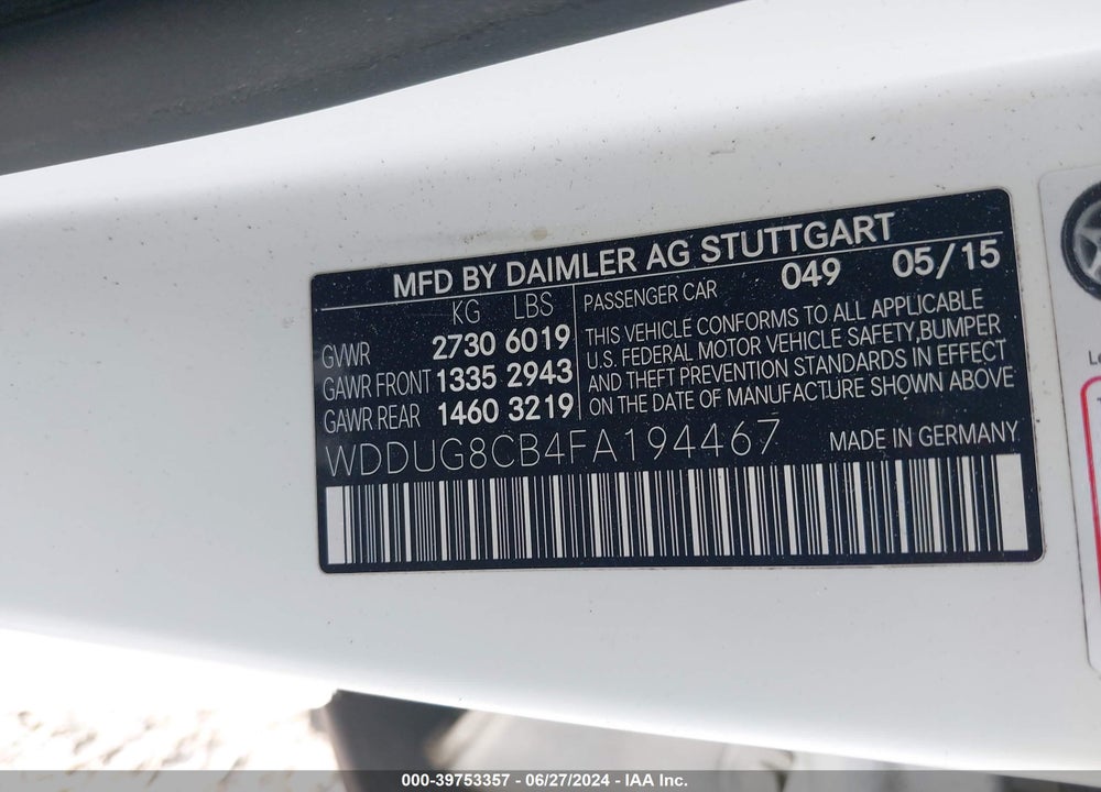2015 MERCEDES-BENZ S 550 VIN: WDDUG8CB4FA194467