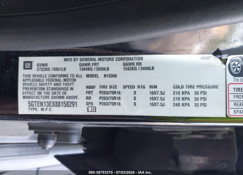 2008 HUMMER H3 SUV VIN: 5GTEN13EX88158291