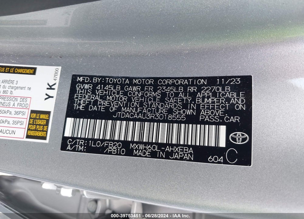 2024 TOYOTA PRIUS LE VIN: JTDACAAU3R3018555