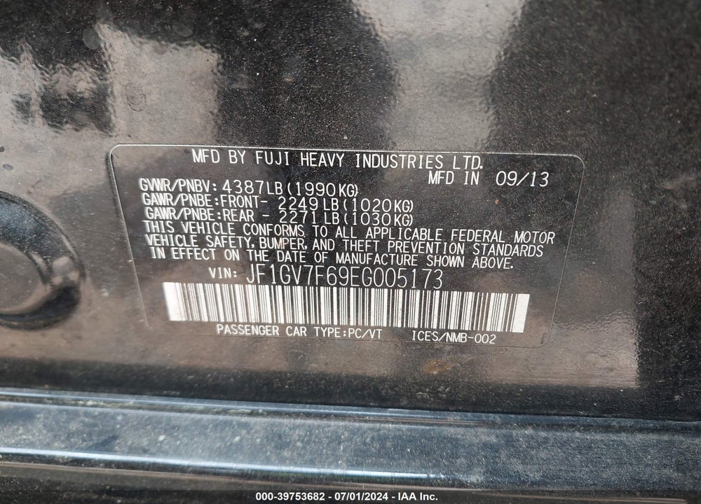 2014 SUBARU IMPREZA WRX PREMIUM VIN: JF1GV7F69EG005173