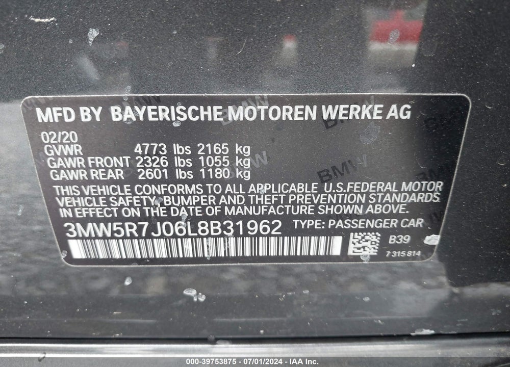 2020 BMW 3 SERIES 330I XDRIVE VIN: 3MW5R7J06L8B31962