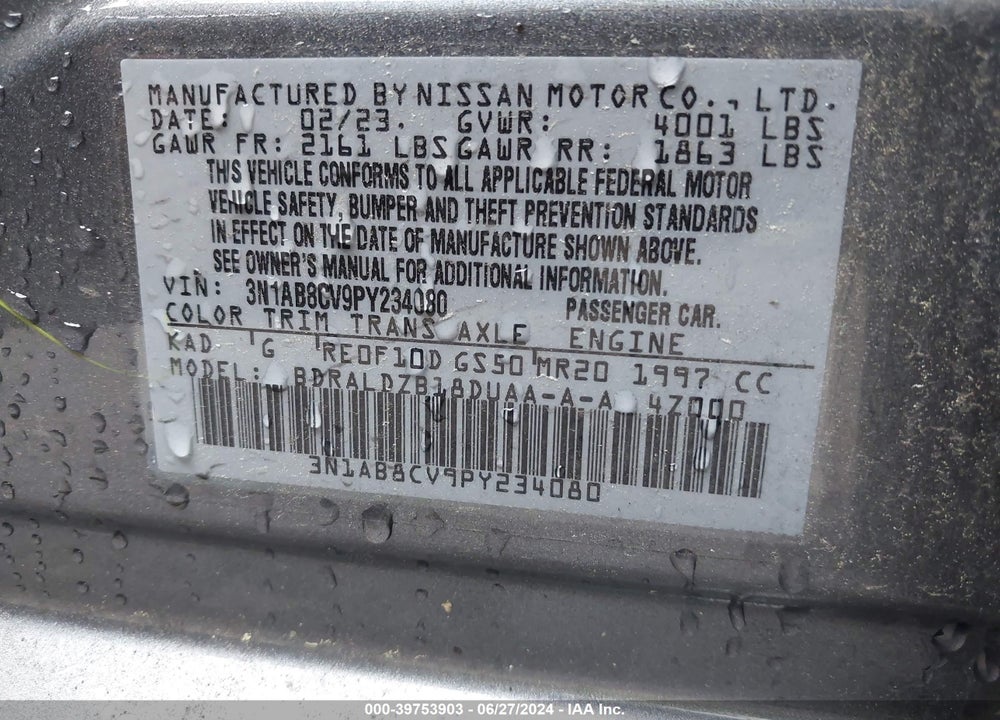 2023 NISSAN SENTRA SV XTRONIC CVT VIN: 3N1AB8CV9PY234080